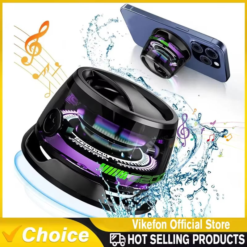 Outdoor Magnetic Bluetooth Speaker Wireless Portable Mini Travel Stereo Speaker with RGB Color Light and Phone Holder for Ios