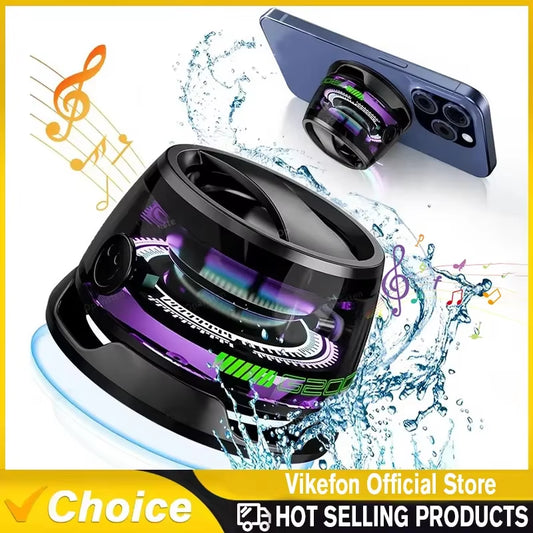 Outdoor Magnetic Bluetooth Speaker Wireless Portable Mini Travel Stereo Speaker with RGB Color Light and Phone Holder for Ios
